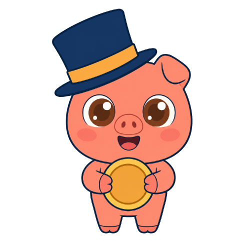 Mascote do Tycoonito: porquinho de cartola segurando uma moeda dourada
